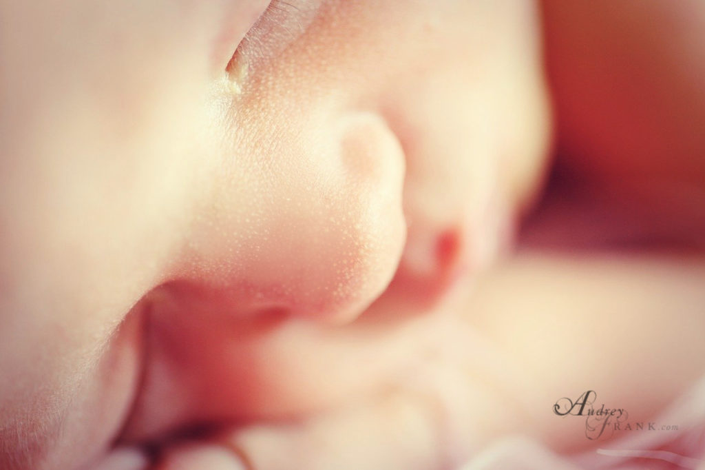 close up focus of sleeping human baby's face
