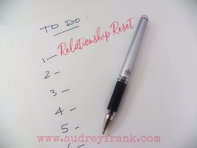 A to-do list with numbers. The first item reads "Relationship Reset."