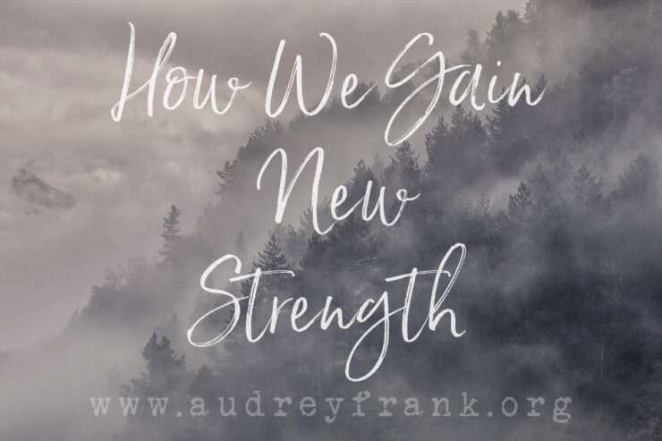 a picture of fog over mountains and the words "How We Gain New Strength" describing the topic of the article.