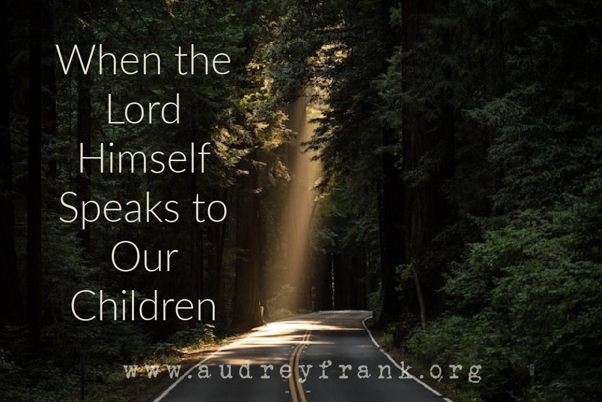 a path through the woods with light shining on it and the words "When the Lord Himself speaks to our children" describing the subject of the post.