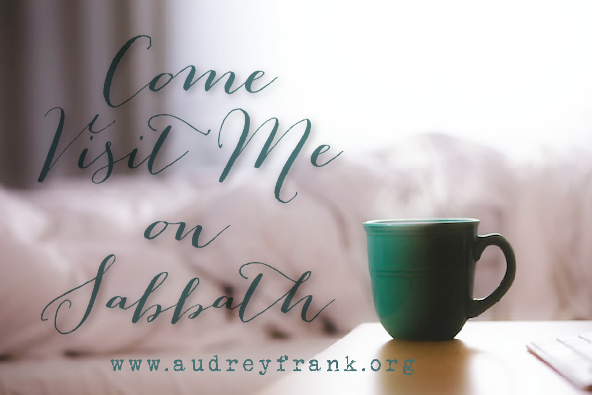An unmade bed and coffee cup with the words "Come Visit Me on Sabbath" describing the subject of the post.