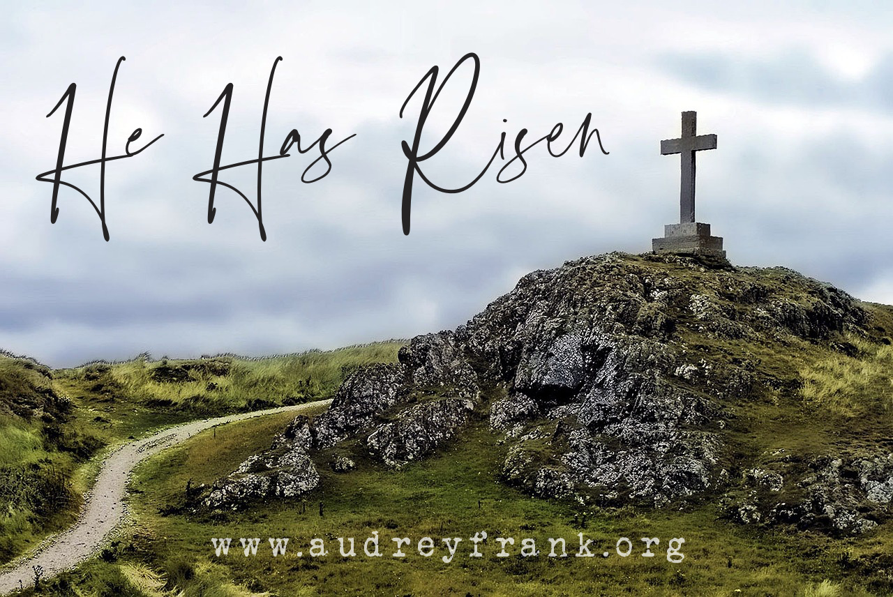 A cross on a hill with the words He has Risen describing the subject of the post
