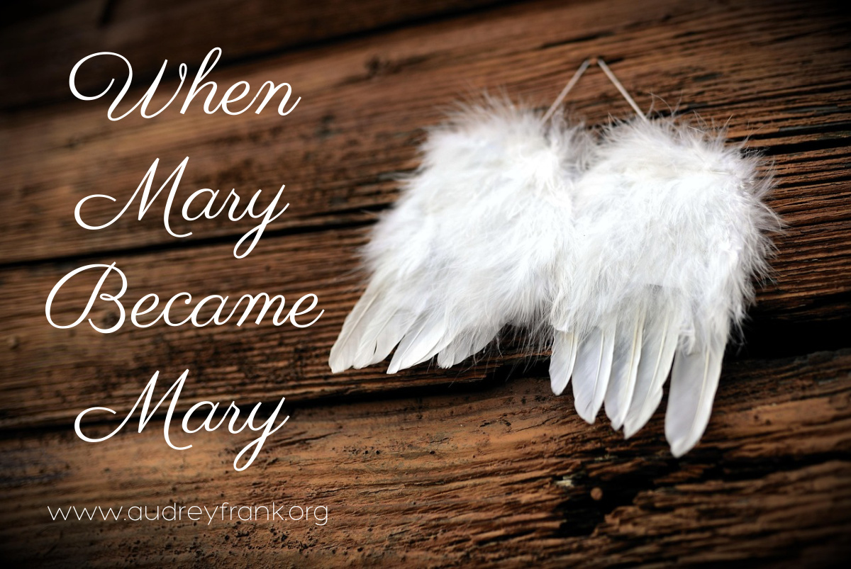 a picture of feathers hanging on a wall with the words When Mary Became Mary